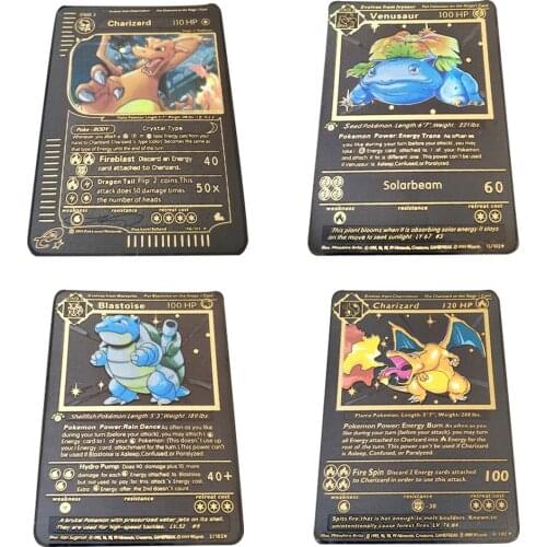 Pokemon Game Black Gold Collectors Edition Anime Battle Card Gold Metal Card Charizard Pikachu Collection Card Child Toy Gift
