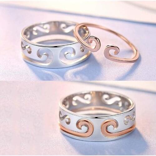 Web Celeb Magic Spell Lovers Rings, Silver/Rose-gold Color Stainless Steel Hollow Couple Rings 36pairs/lot