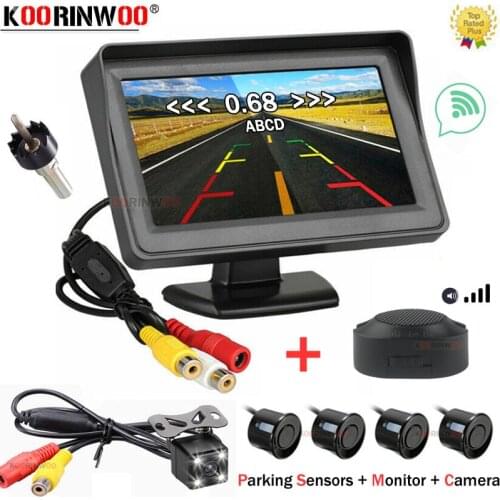 Koorinwoo HD Rear View Camera + Wireless Parking Sensors 4 Kit Reverse Sensors Buzzer Indicator System Car Colorful Car Monitor