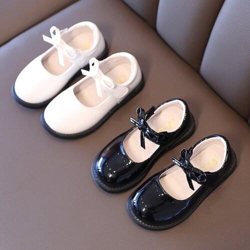 Korean White Princess Shoes for Girls 2021 Spring Girls' Bowknot All-Matching Black PU Leather Performance Shoes for Kids