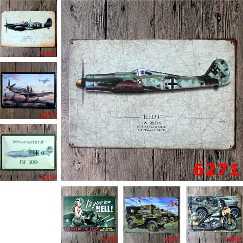 Red 1 Stinky Messerschmitt Fighter Vintage Tin Signs World War Military Tank Motorcycle Tiki Bar Garage Home Wall Decor Metal