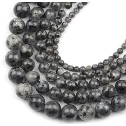 HGKLBB Black labradorite larvikite natural Stone Round Spacer Loose Beads For Jewelry Making 4 6 8 10 12 mm 15" Bracelet DIY