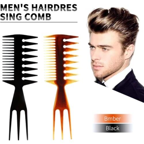 Oil Head Comb Three-sided Fish Inserting Comb Hairdressing Large Tooth Flat Bottom Fork Comb Hair Styling Comb Barber Tools