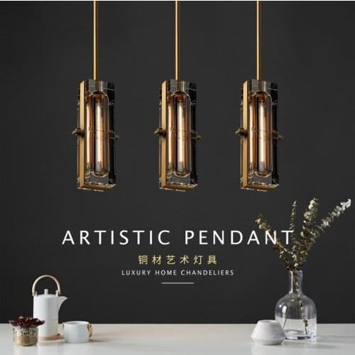 Copper Crystal Luxury LED Pendant Light Modern Creative Kitchen Island Hanging Lamp Dining Room Bar Bedroom Bedside Fixtures E14