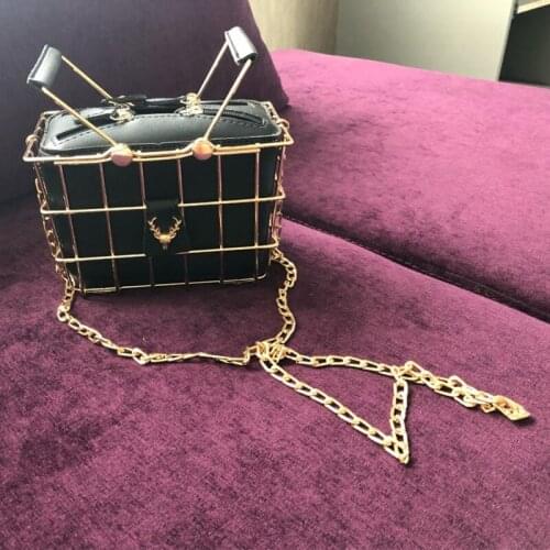 Fashion Designer Women Handbags New High-Quality PU Leather Women Bag Iron Basket Square Bag Chain Shoulder Messenger Bag