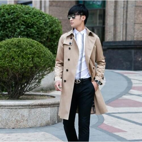 Beige 2020 spring autumn double breasted trench coats mens man long coat men clothes slim fit overcoat long sleeve fashion 9XL