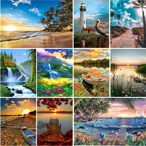 5D DIY diamond painting landscape lighthouse cross stitch kit mosaic art painting rhinestone embroidery home decoration