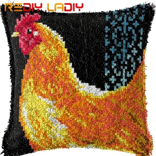 Latch Hook Cushion Kits Right Cock Pillow Case Acrylic Yarn Pillow Pre-Printed Color Canvas Crochet Cushion Cover Hobby & Crafts