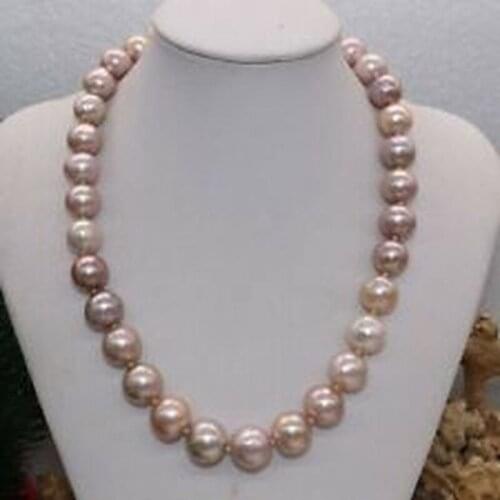 Genuine Natural Rare multicolor 11-12.5mm round kasumi pearl Necklace J25590