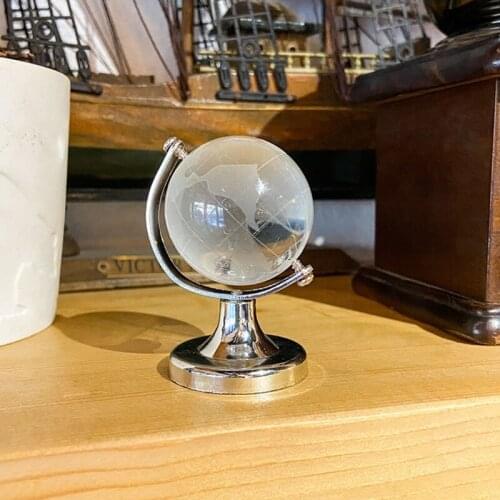 NICEFurniture Mini Round Earth Art Crafts Home Office Desk Decoration Gift Crystal Glass Ball World Globe