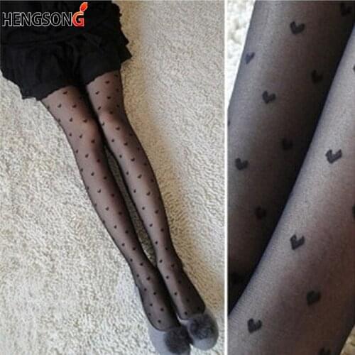 2020 New Women Tights Black Dots Heart Pattern Whole Seamless Sexy Tights Female Ladies Thin Summer Tights Fashion