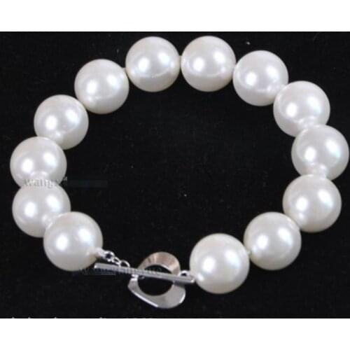 NEW 10mm Genuine Natural White South Sea Shell Pearl Round Beads Bracelet 7.5inch imitation