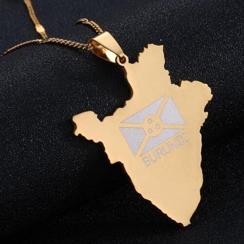 Stainless Steel Burundi Pendant Map Necklace Gold Color Map of Burundians Country Maps Jewellery