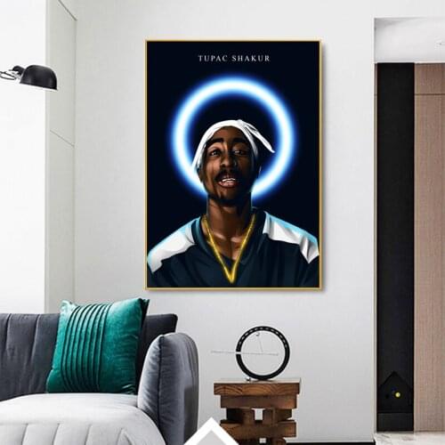 Portrait of 2PAC Portrait Canvas Painting Wall Art Posters Prints Tupac Hip Hop Rapper Wall Picture for Living Room Home Decor