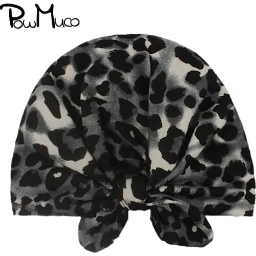 Powmuco Fashion Leopard Print Knotted Baby Girl Turban Hat Soft Warm Polyester Cotton Toddler Cap Children Headwear Holiday Gift