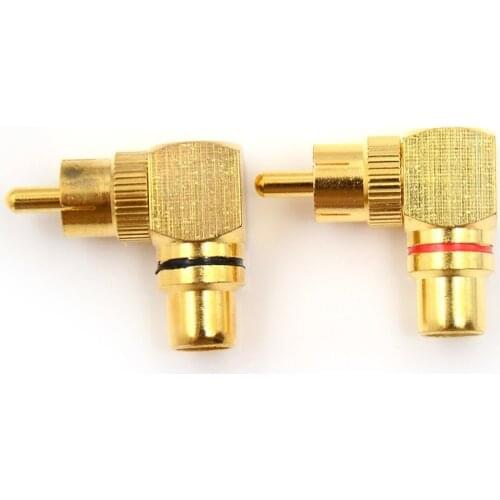2pcs Gold Plated Brass RCA Right Angle Male To Female Connector Plug 90 Degree Adapters