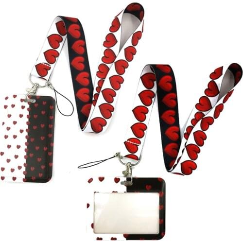 Red Hearts Love Couple Strap Anime Lanyard Badge Holder ID Card Lanyards Mobile Phone Rope Key Lanyard Neck Straps Key Ring