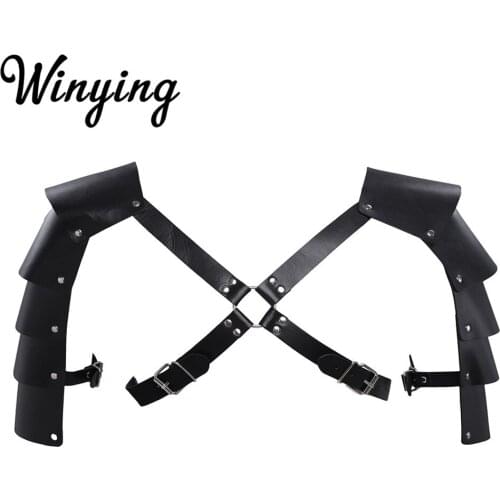 Men Black Faux Leather Adjustable Body Hot Sexy Straps Chest Harness Shoulder Armors Punk Gothic Rave Male Restraints Bondage