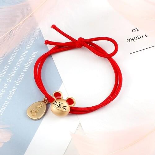 1PC Lucky Red Rope Hair Bands Mouse Gold Ingot Cloud Decoration Rubber Band Chinese Style Hair Accessories Women Girls Scrunchie