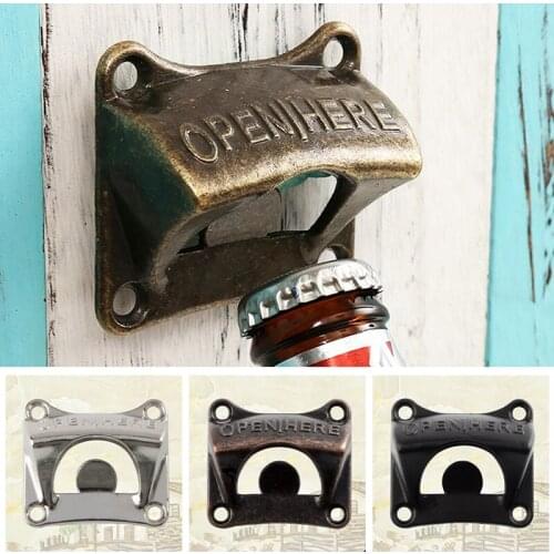 Vintage Bronze Iron Wall Mounted Wine Beer Soda Bottle Cap Opener Bar Kitchen Dining Accessories Tools Gadgets Home Decoration