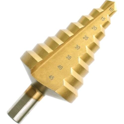 HSS Step Drill 10/15/20/25/30/35/40/45mm Titanium Step Drill Bit 8Steps Cone Drill Bit Hole Groove Metal Wood Cut Drilling Tools