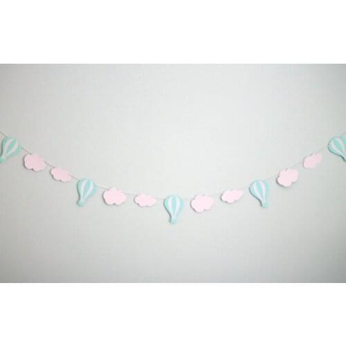 Light blue Hot Air Balloon and Cloud Garland Wedding banners Baby bridal Shower Party Birthday, Valentines Day room Decoration