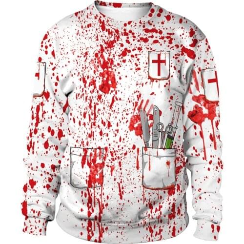 New 3D Surgical Tool Blood Funny Printed Sweatshirt Men Women Hip Hop Harajuku Mens Sweatshirts Pullover Halloween Cosplay