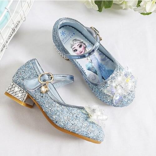Disney girls high heels spring new children Frozen Princess elsa crystal shoes kids show shoes Crystal casual shoes sequins