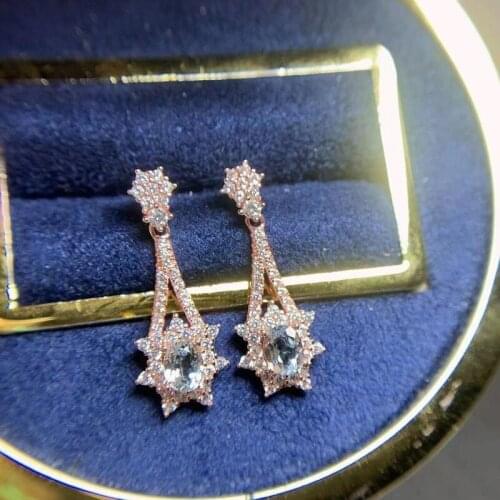 Jewelry 100% Natural Aquamarine Drop Earrings for Party 4mm*5mm Aqumarine Eardrop 925 Silver Aqumarine Jewelry