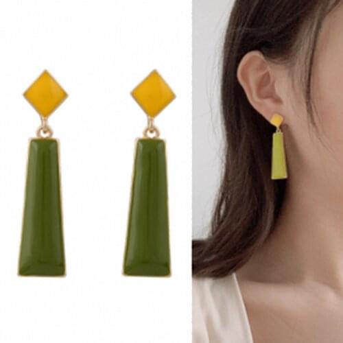 2020 New Trendy Simple Vintage Geometric Square Oval Drip Glaze Solid Color Stud Earrings for Women Girl Party Gift