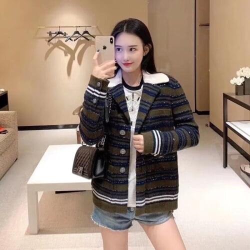 2021 new high-end runway Striped Sweater coat Womens Elegant Knitted cashmere Cardigans Sweater Designer Autumn Winter jacket