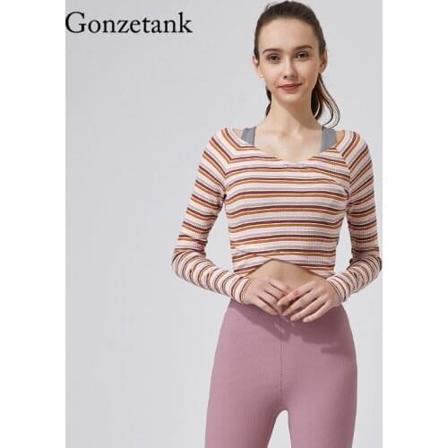 Women Knitted Stripe Yoga Long Sleeve Beautiful Back Fitness Suit Slim Fit Off Shoulder Top Gym Workout Shirt Warm Sportswear