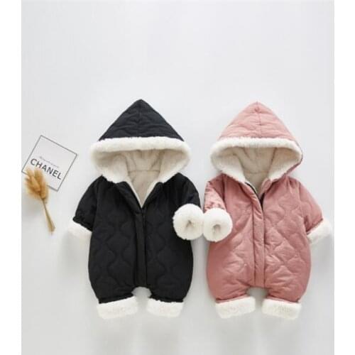 Newborn Baby Snowsuit Romper Baby Winter Clothes Fleece Thick Warm Baby Girl Romper Baby Boy Romper Hooded Toddler Jumpsuit 0-2Y
