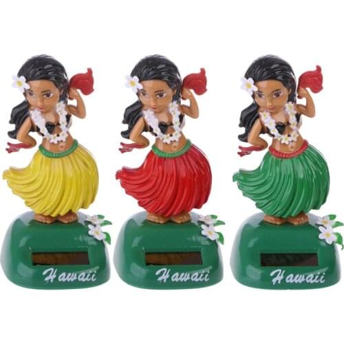 1PC Car Ornaments Hawaii Girl Hula Shaking Head Toy Solar Powered Auto Interior