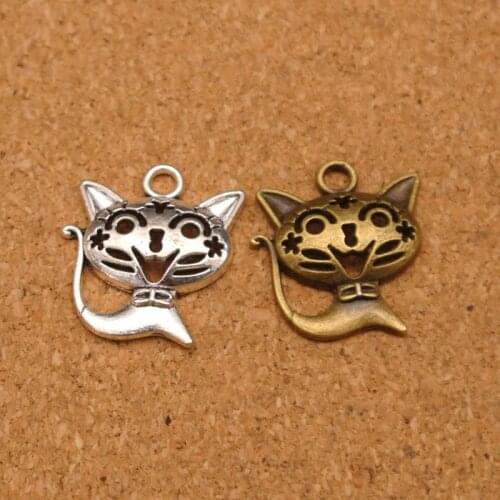 10pcs/lot Vintage Hollow Cat Antique Bronze/Silver Metal Frame Connector Charms Pendant DIY Jewelry Findings Accessories 21x24mm