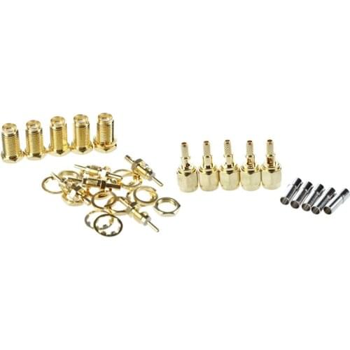 10 Pcs SMA Nut Bulkhead Crimp Straight RF Coax Connectors Adapters Female & Male