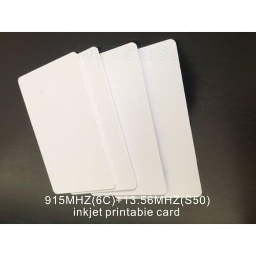 100pcs Free shipping 2019 Newest selling UHF+HF dual chip Inkjet Printable Blank PVC Card