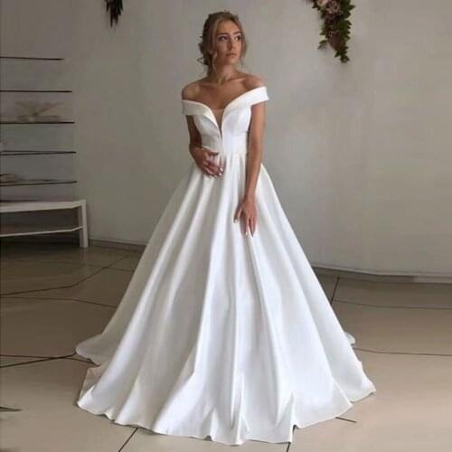 2020 Robe De Mariage Satin Ball Gown Wedding Dresses Vestido De Noiva Plus Size Custom Wedding Gowns