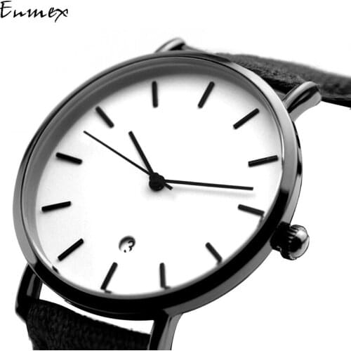 2021 Enmex creative Stylish wristwatch brief face simple calendar casual Canvas strap fashion Stylish clock quartz watch
