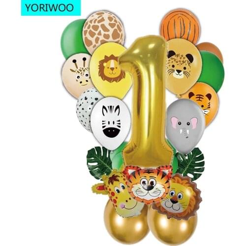 26pcs Jungle Animal Tiger Lion Balloons Set Foil Number Ballon 1 2 3 4 5 Happy Birthday Party Decorations Kids 1st Baby Shower