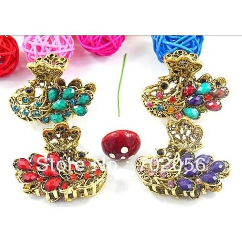 4cm vintage hair Clamps clasps claw clips Jewelry alloy rhinestone crown hair claw hair accessory mixed 110pcs/lot #3022