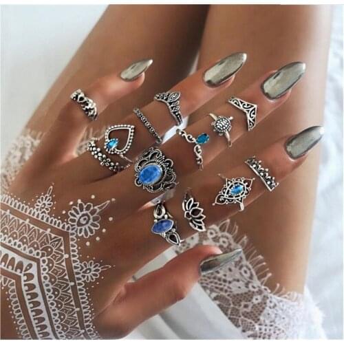 53672 joint ring set turtle hollow chain flower ring 13 piece set