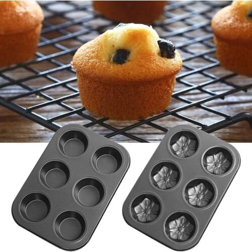 6 Grids Non-Stick Cupcake Molds Muffin Tray Carbon Steel Home Diy Round Cheese Cake Mold Baking Tools Kitchen Gadgets