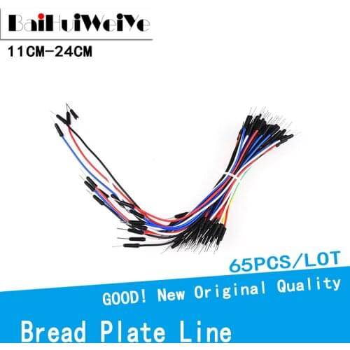 65PCS/LOT New Solderless Flexible Breadboard Jumper wires Cables Bread plate line Male to Male Jumper Wirefor Arduino Breadboard