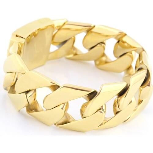 Big Gilded Bracelet Stainless Steel Gold Thick Heavy Cuban Curb Link Bracelet Fashion mens biker bracelets