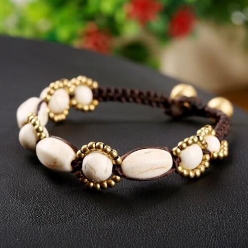 Bohemian Ethnic Style Retro Turquoise Womens Bracelet Wax Rope Hand-woven Beach Style Creative Couple Female Bangle Jewelry