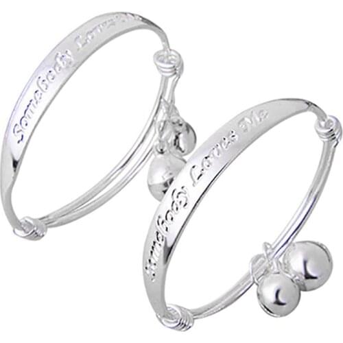 2020 New Gift 2pcs Baby Kid Bell Bangle Bracelet English Letter bangle for kid Jewelry Decoration Accessory Xmas Gift