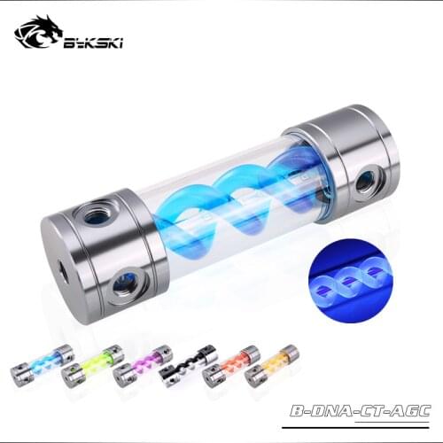 BYKSKI Length 180MM X 50MM Acrylic Double Helix T-Virus Cylindrical Water-Coolant Tank 6 holes Reservoir Black Cover Light