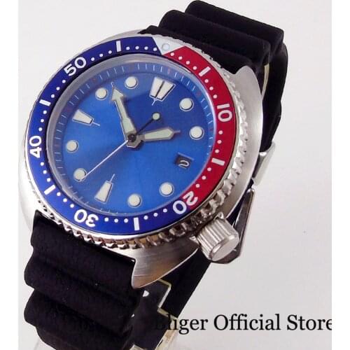 BLIGER Brushed Black Date NH35A Movement Automatic Men Watch Green Index Unidirectional Bezel Ring Sapphire Crystal Blue Chapter