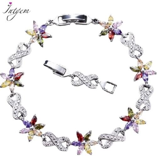 Elegant Flower Shape Chain Bracelets Women Girls White Gold Color AAA Zircon Femme Accesorios for Birthday Gift Fashion Sweet